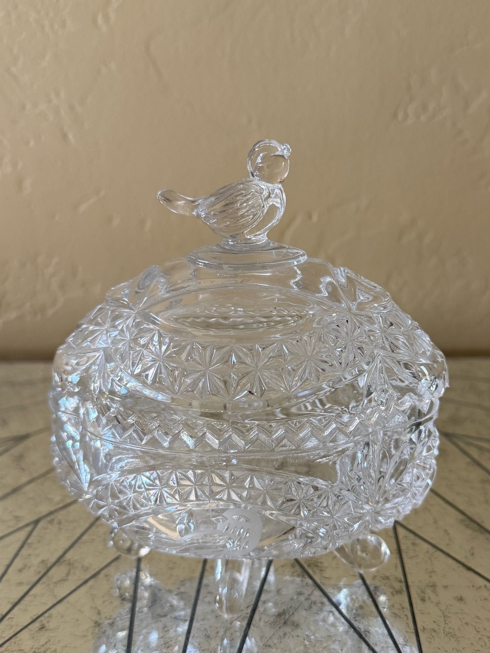 Hofbauer Crystal Covered Candy Dish with Bird Finial